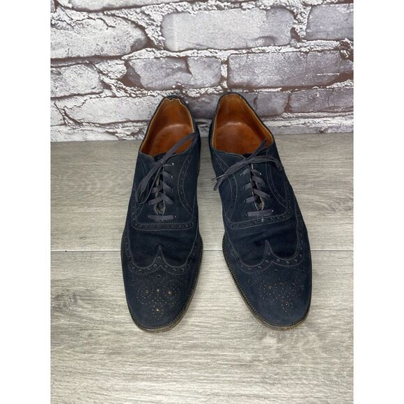Saks Fifth Ave Blue Suede Leather Wingtip Oxfords Lace Up Shoes Men’s 8M US/41EU - Picture 3 of 16